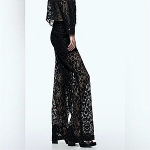 Zara sequined floral Lace black pants sz.XS